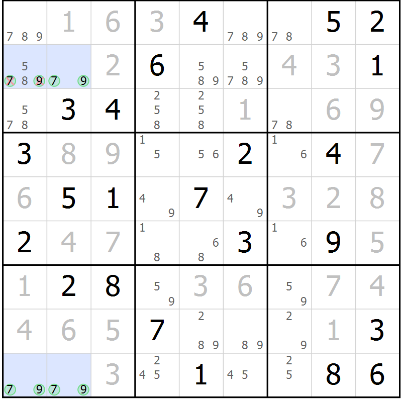 Position des candidats pour la solution de la Gr 53 page 56 du magazine de sudoku Suprême n° 024