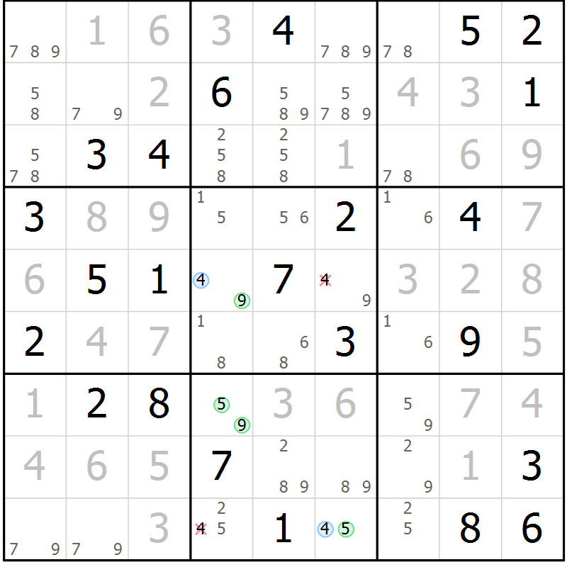 Position des candidats pour la solution de la Gr 53 page 56 du magazine de sudoku Suprême n° 024