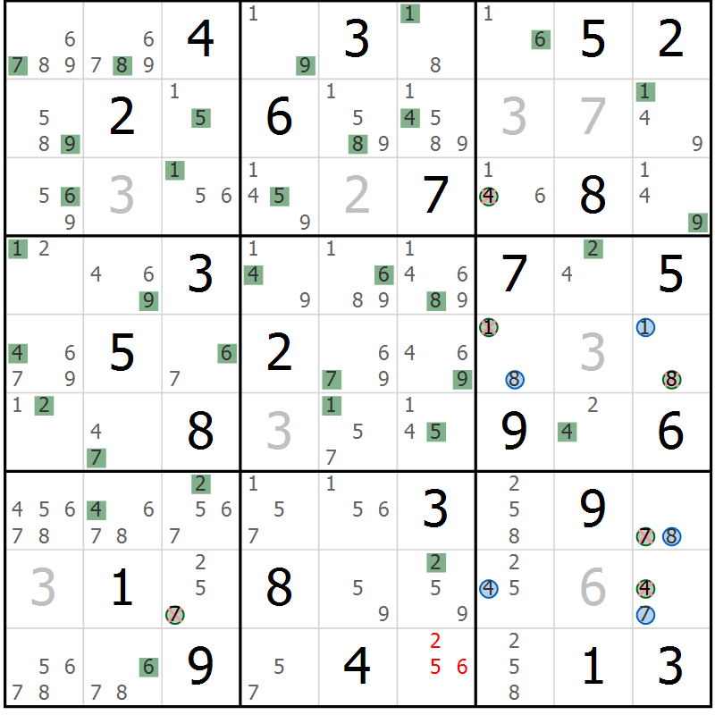Position des candidats pour la solution de la Gr 54 page 57 du magazine de sudoku Suprême n° 024