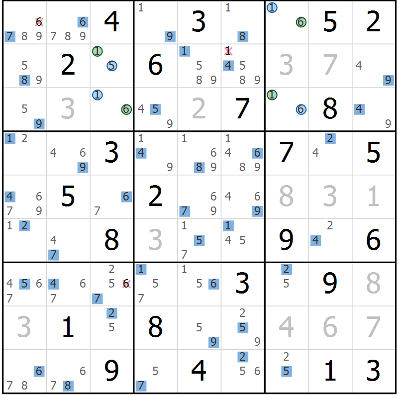Position des candidats pour la solution de la Gr 54 page 57 du magazine de sudoku Suprême n° 024