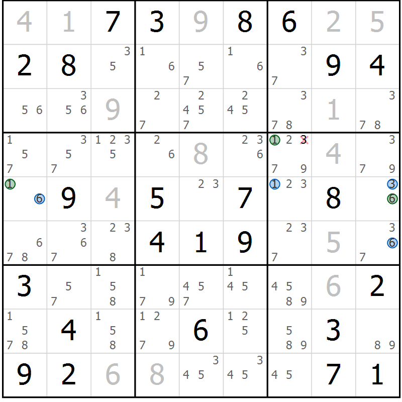 Position des candidats pour la solution de la Gr 55 page 58 du magazine de sudoku Suprême n° 024