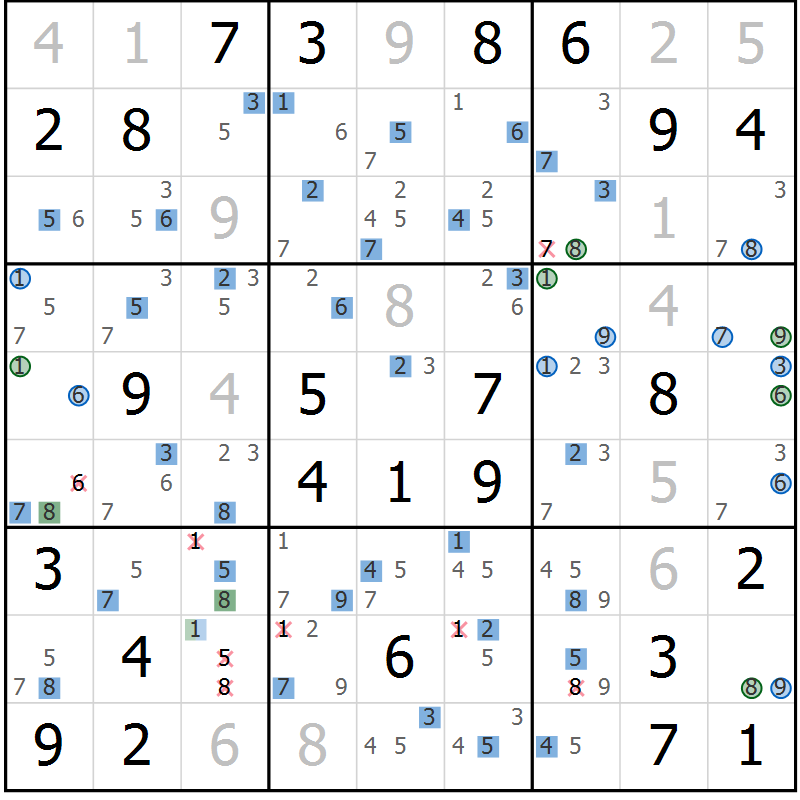 Position des candidats pour la solution de la Gr 55 page 58 du magazine de sudoku Suprême n° 024