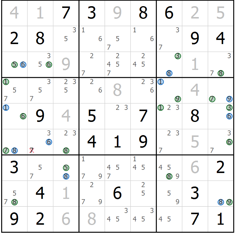 Position des candidats pour la solution de la Gr 55 page 58 du magazine de sudoku Suprême n° 024