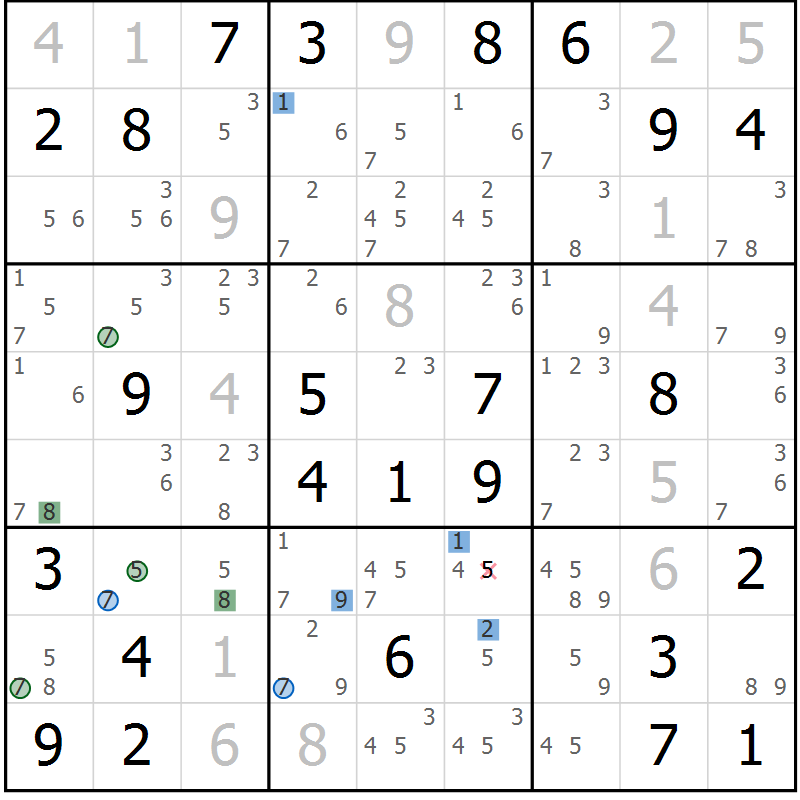 Position des candidats pour la solution de la Gr 55 page 58 du magazine de sudoku Suprême n° 024