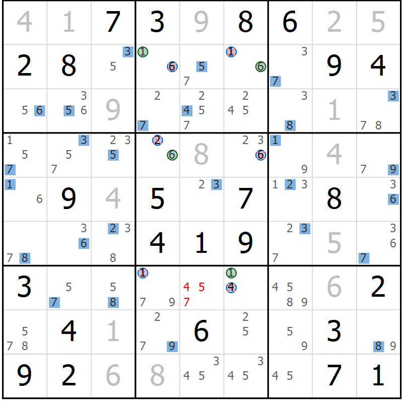 Position des candidats pour la solution de la Gr 55 page 58 du magazine de sudoku Suprême n° 024
