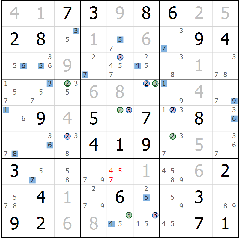 Position des candidats pour la solution de la Gr 55 page 58 du magazine de sudoku Suprême n° 024