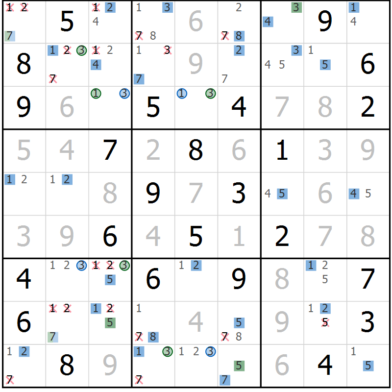 Position des candidats pour la solution de la Gr 56 page 59 du magazine de sudoku Suprême n° 024