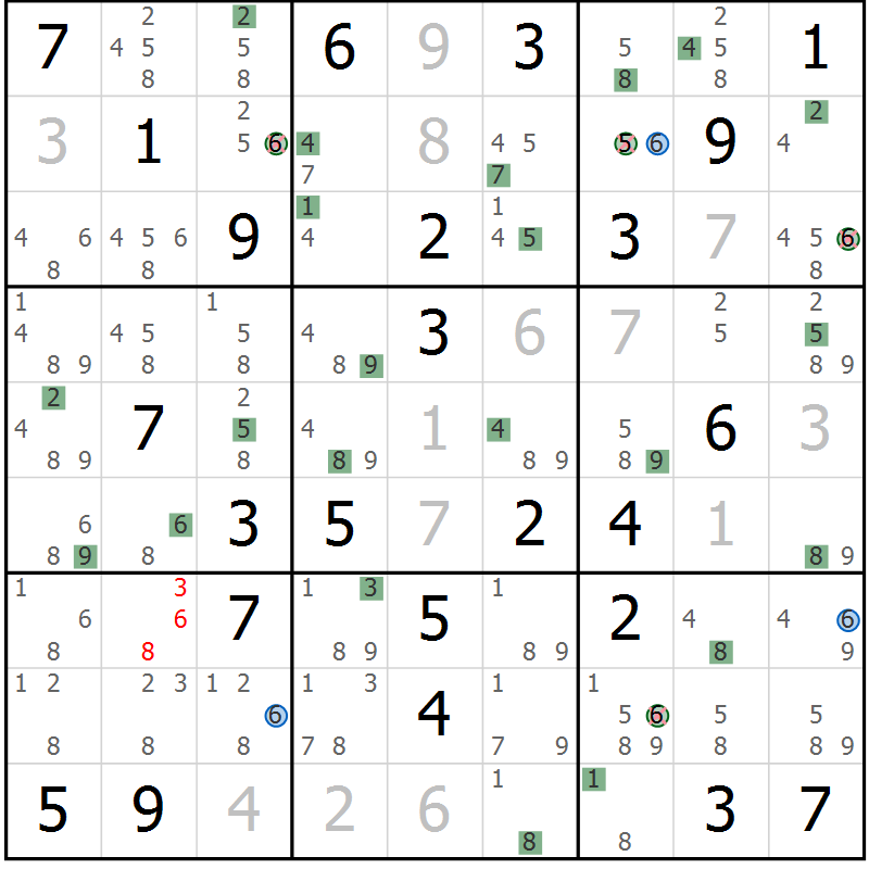 Position des candidats pour la solution de la Gr 57 page 60 du magazine de sudoku Suprême n° 024