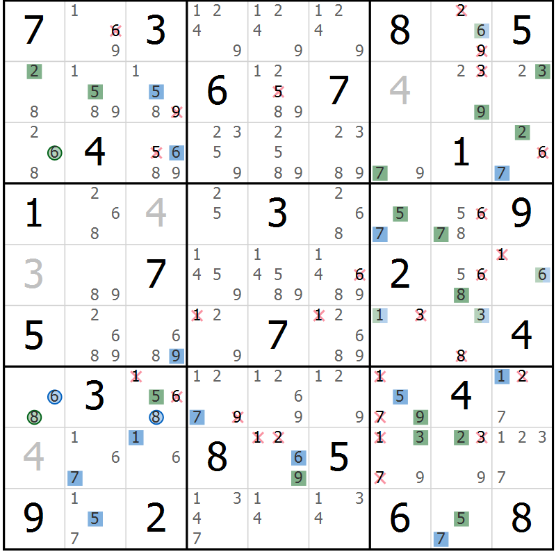 Position des candidats pour la solution de la Gr 58 page 61 du magazine de sudoku Suprême n° 024