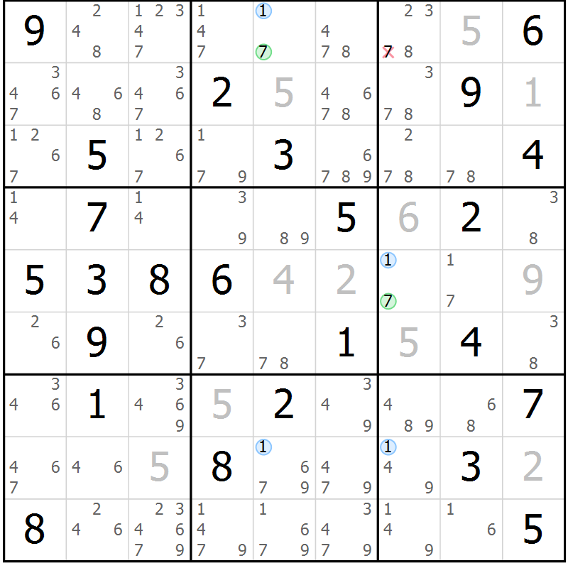 Position des candidats pour la solution de la Gr 59 page 62 du magazine de sudoku Suprême n° 024