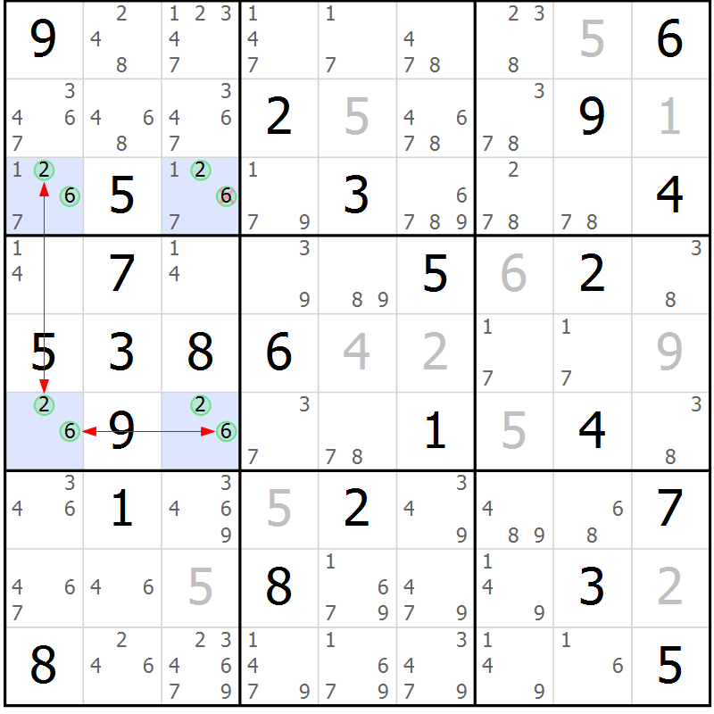 Position des candidats pour la solution de la Gr 59 page 62 du magazine de sudoku Suprême n° 024