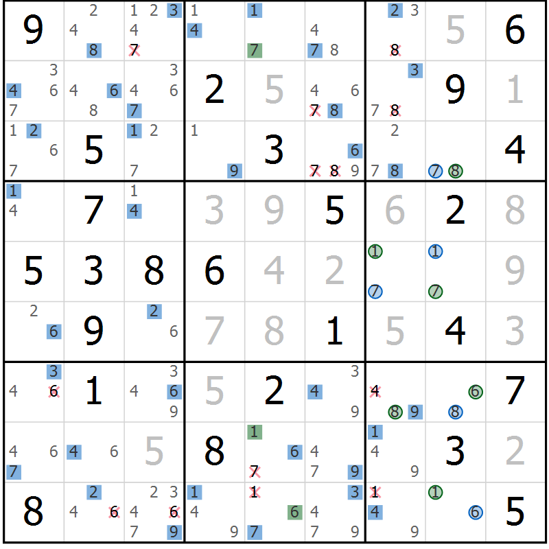 Position des candidats pour la solution de la Gr 59 page 62 du magazine de sudoku Suprême n° 024