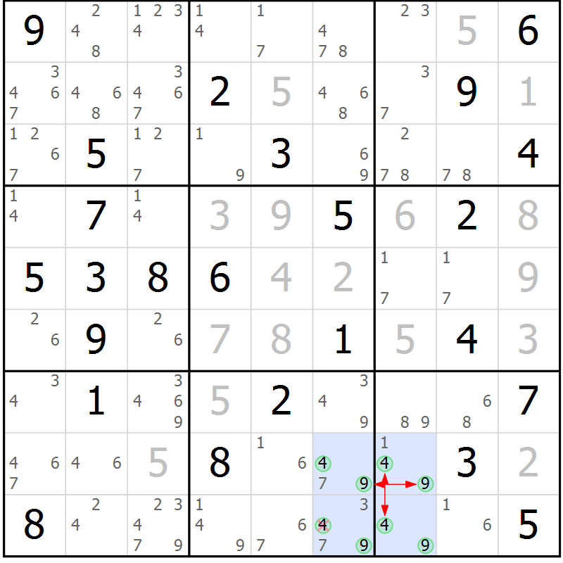 Position des candidats pour la solution de la Gr 59 page 62 du magazine de sudoku Suprême n° 024