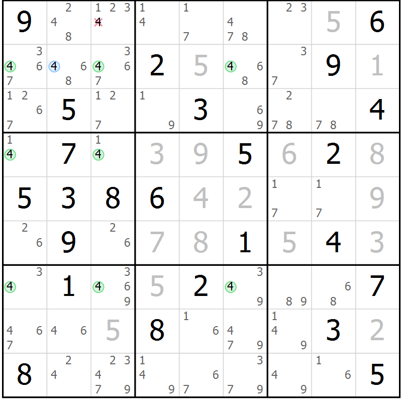 Position des candidats pour la solution de la Gr 59 page 62 du magazine de sudoku Suprême n° 024