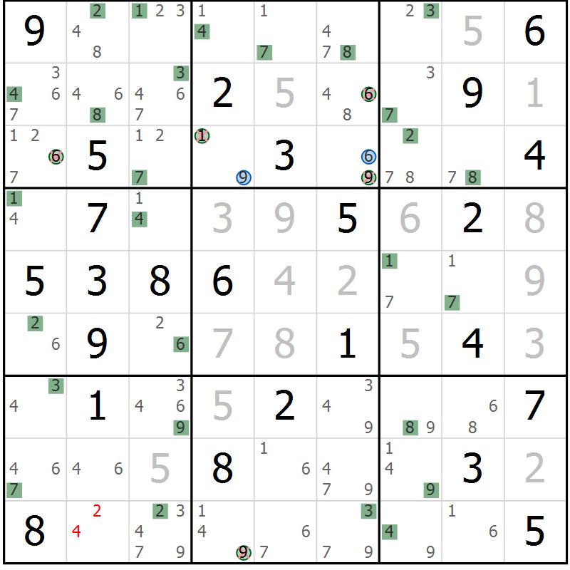Position des candidats pour la solution de la Gr 59 page 62 du magazine de sudoku Suprême n° 024
