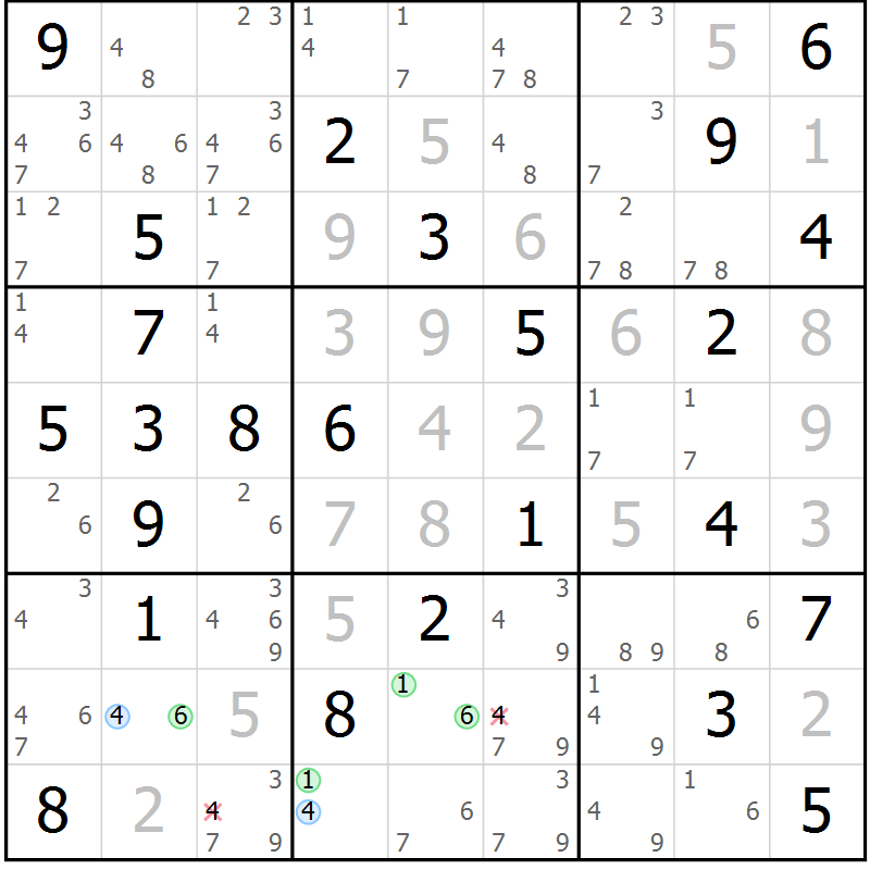 Position des candidats pour la solution de la Gr 59 page 62 du magazine de sudoku Suprême n° 024