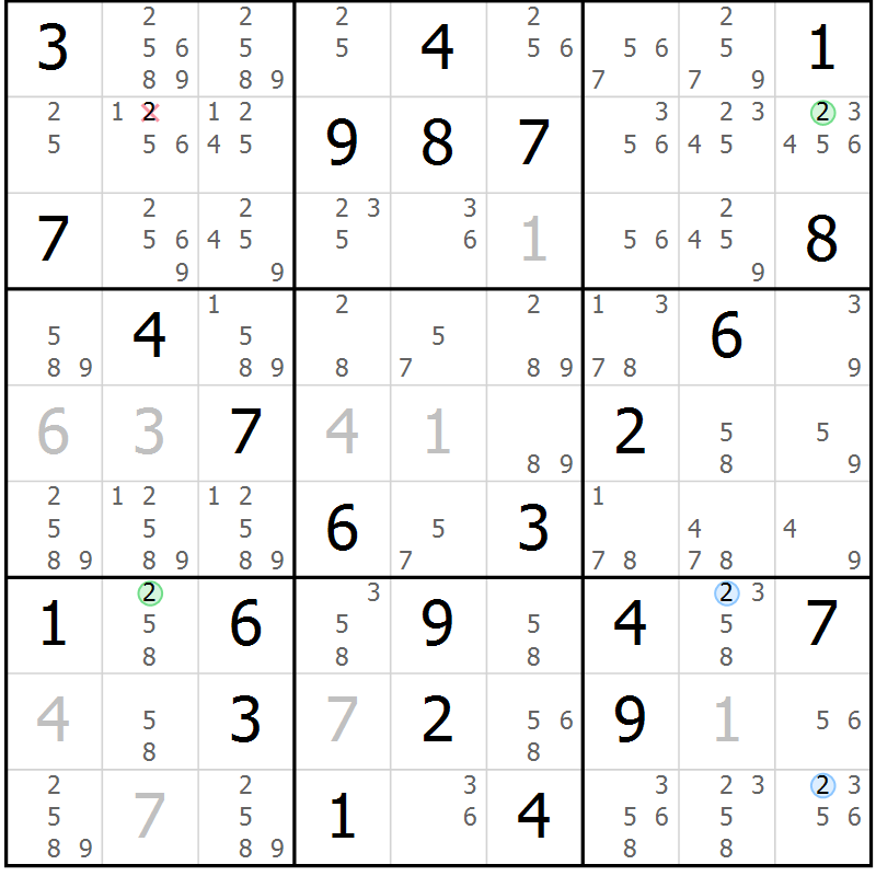 Position des candidats pour la solution de la Gr 61 page 64 du magazine de sudoku Suprême n° 024