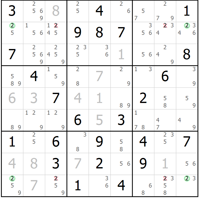 Position des candidats pour la solution de la Gr 61 page 64 du magazine de sudoku Suprême n° 024