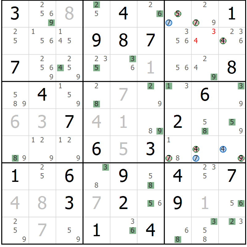 Position des candidats pour la solution de la Gr 61 page 64 du magazine de sudoku Suprême n° 024
