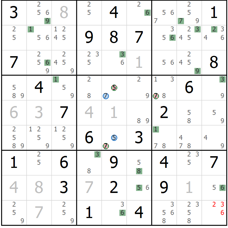 Position des candidats pour la solution de la Gr 61 page 64 du magazine de sudoku Suprême n° 024