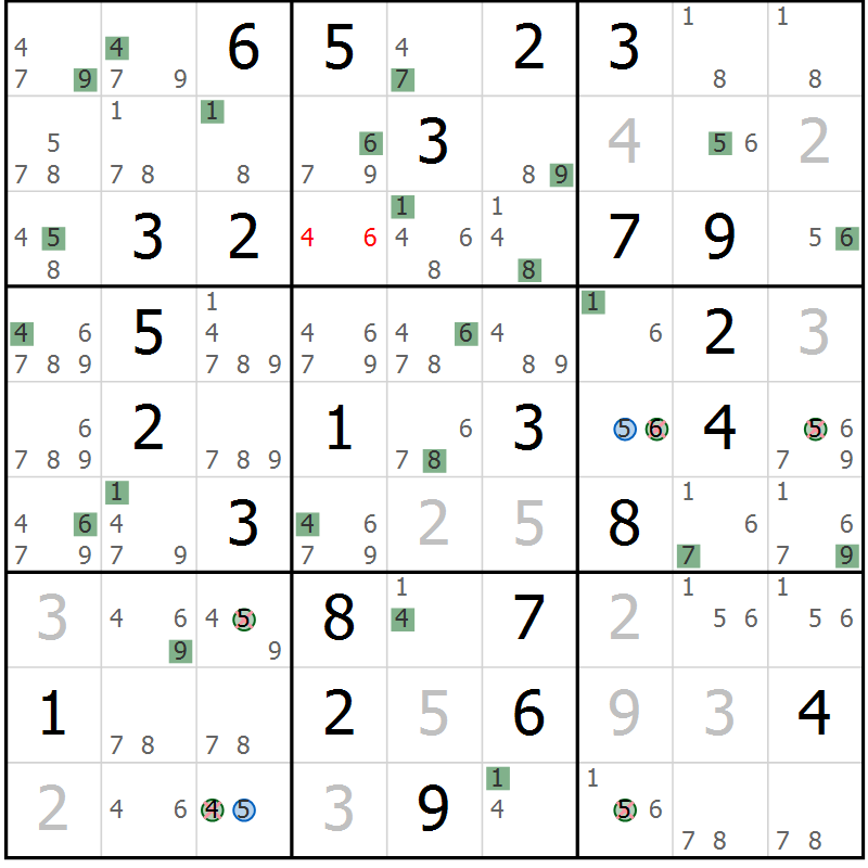 Position des candidats pour la solution de la Gr 62 page 65 du magazine de sudoku Suprême n° 024