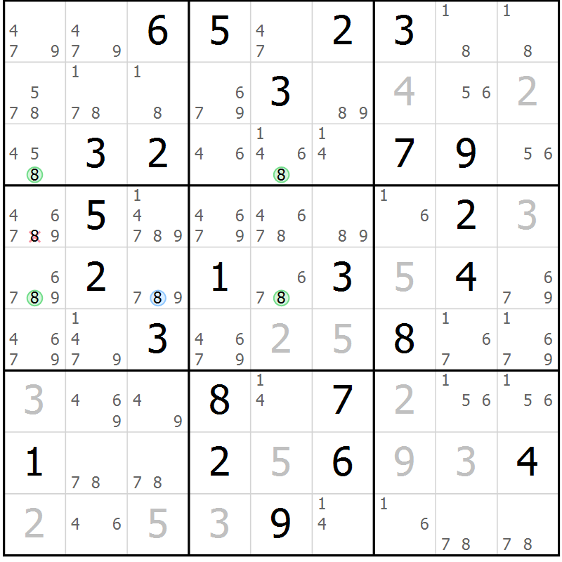 Position des candidats pour la solution de la Gr 62 page 65 du magazine de sudoku Suprême n° 024