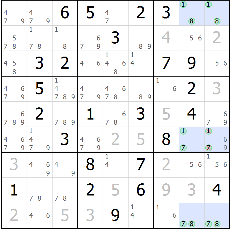 Position des candidats pour la solution de la Gr 62 page 65 du magazine de sudoku Suprême n° 024
