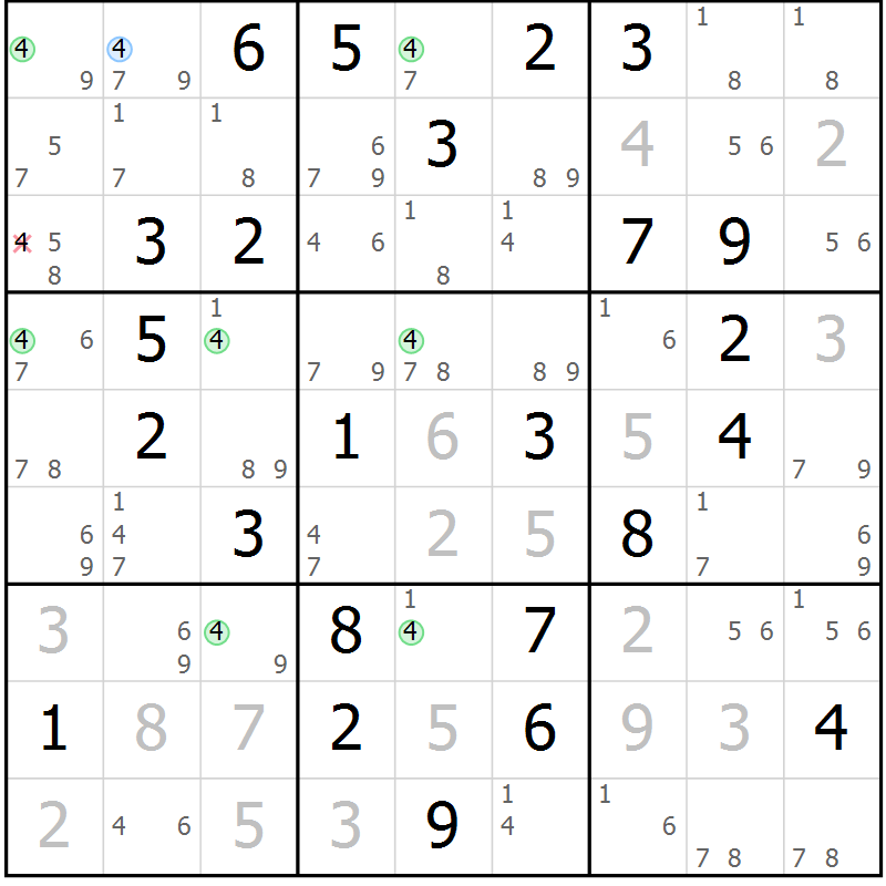 Position des candidats pour la solution de la Gr 62 page 65 du magazine de sudoku Suprême n° 024