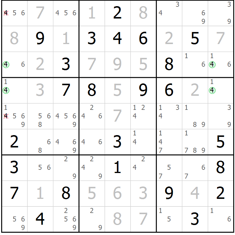 Position des candidats pour la solution de la Gr 63 page 66 du magazine de sudoku Suprême n° 024