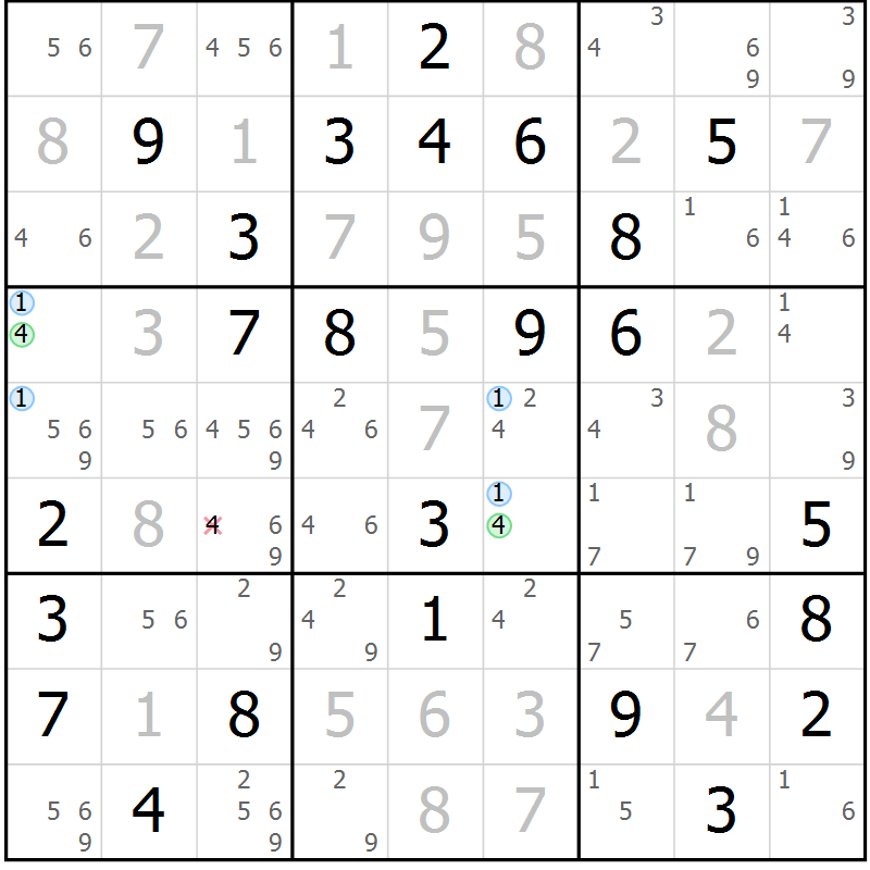 Position des candidats pour la solution de la Gr 63 page 66 du magazine de sudoku Suprême n° 024