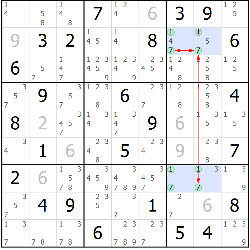 Position des candidats pour la solution de la Gr 64 page 67 du magazine de sudoku Suprême n° 024