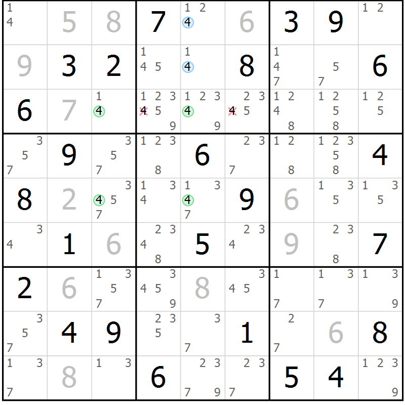 Position des candidats pour la solution de la Gr 64 page 67 du magazine de sudoku Suprême n° 024