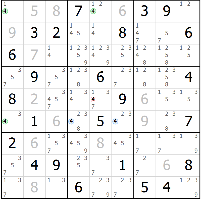 Position des candidats pour la solution de la Gr 64 page 67 du magazine de sudoku Suprême n° 024