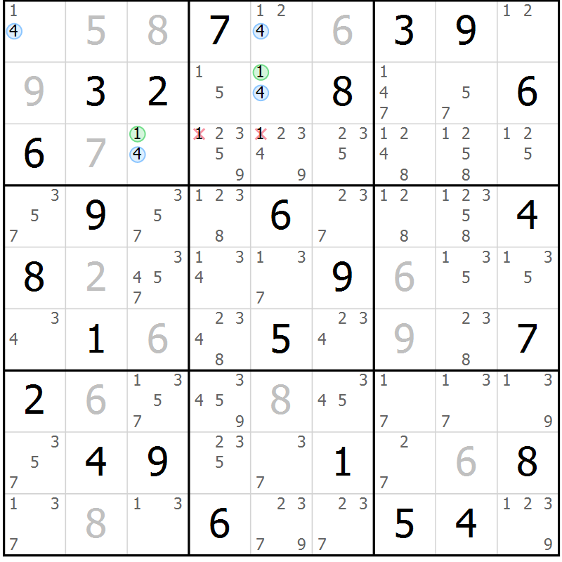 Position des candidats pour la solution de la Gr 64 page 67 du magazine de sudoku Suprême n° 024
