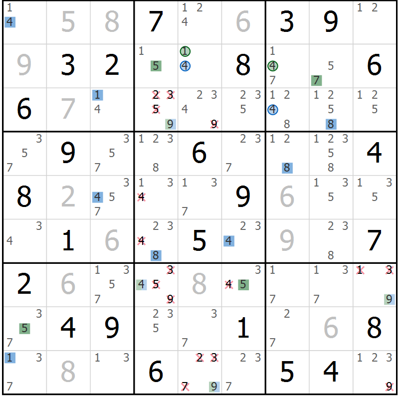 Position des candidats pour la solution de la Gr 64 page 67 du magazine de sudoku Suprême n° 024
