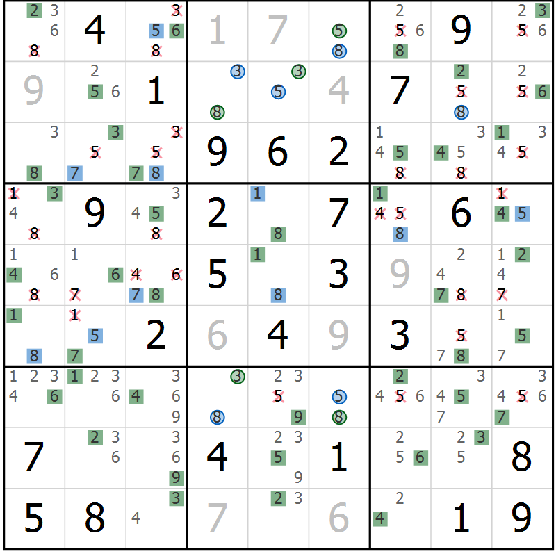 Position des candidats pour la solution de la Gr 66 page 69 du magazine de sudoku Suprême n° 024