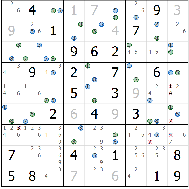 Position des candidats pour la solution de la Gr 66 page 69 du magazine de sudoku Suprême n° 024