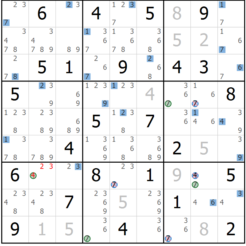 Position des candidats pour la solution de la Gr 67 page 70 du magazine de sudoku Suprême n° 024