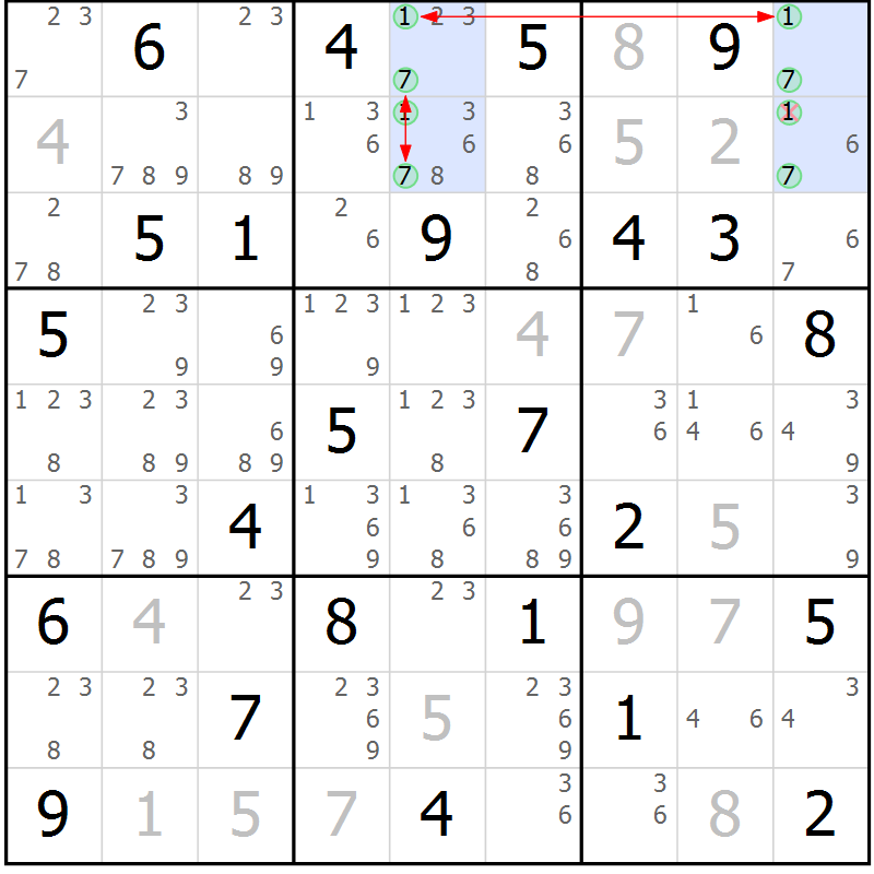 Position des candidats pour la solution de la Gr 67 page 70 du magazine de sudoku Suprême n° 024