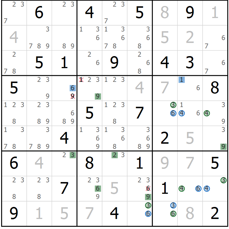 Position des candidats pour la solution de la Gr 67 page 70 du magazine de sudoku Suprême n° 024