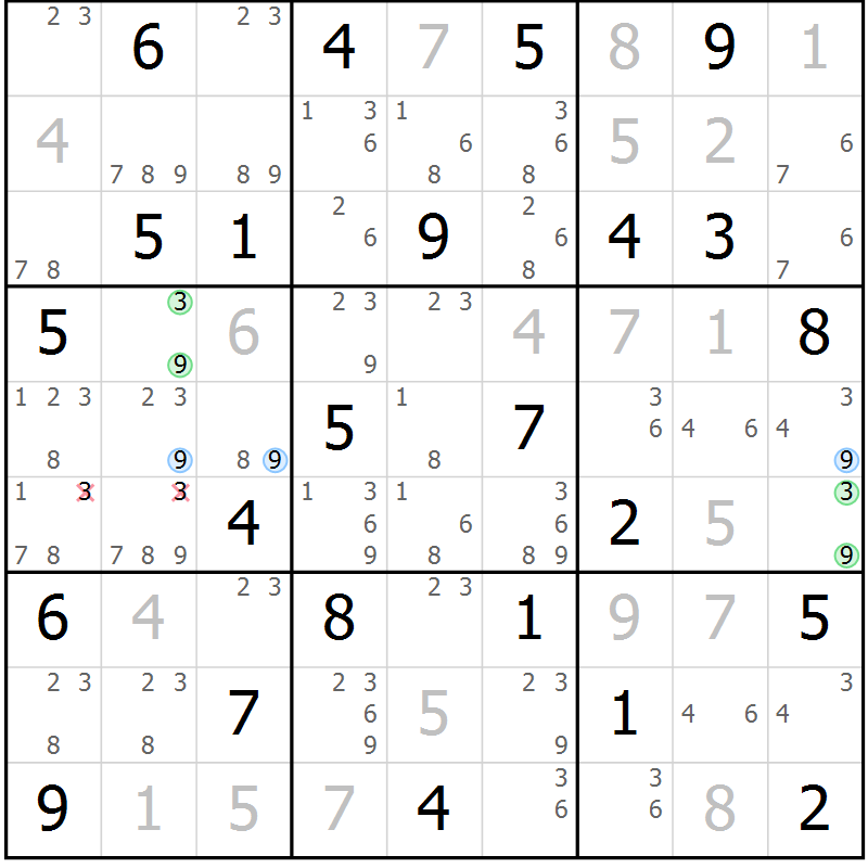Position des candidats pour la solution de la Gr 67 page 70 du magazine de sudoku Suprême n° 024