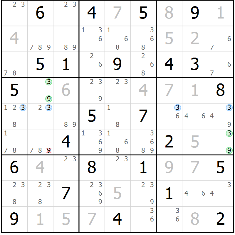 Position des candidats pour la solution de la Gr 67 page 70 du magazine de sudoku Suprême n° 024