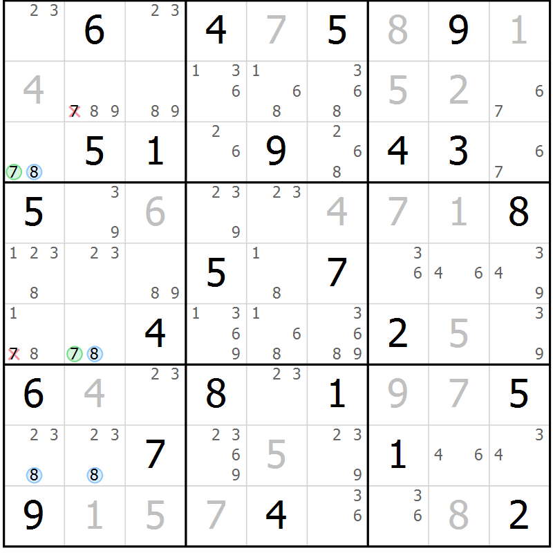 Position des candidats pour la solution de la Gr 67 page 70 du magazine de sudoku Suprême n° 024