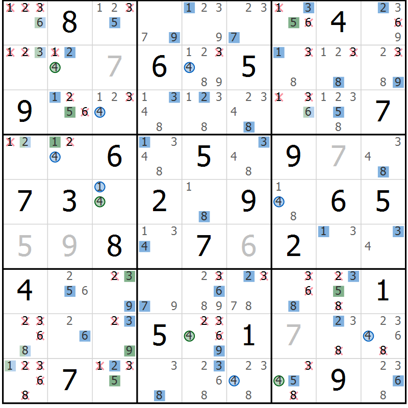 Position des candidats pour la solution de la Gr 68 page 71 du magazine de sudoku Suprême n° 024