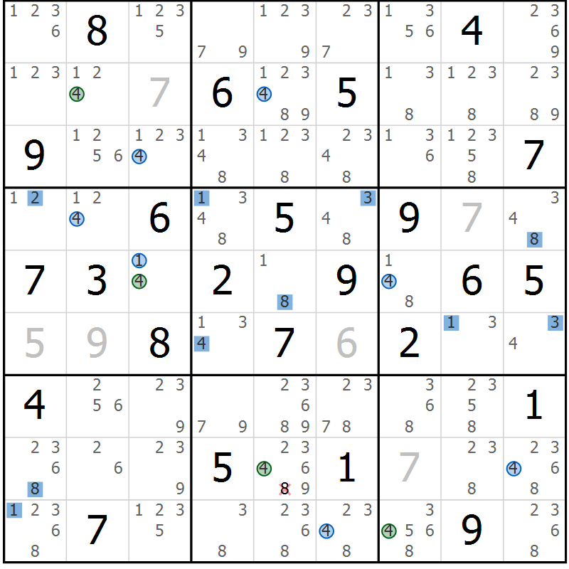 Position des candidats pour la solution de la Gr 68 page 71 du magazine de sudoku Suprême n° 024