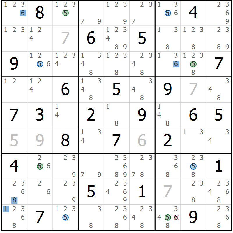 Position des candidats pour la solution de la Gr 68 page 71 du magazine de sudoku Suprême n° 024