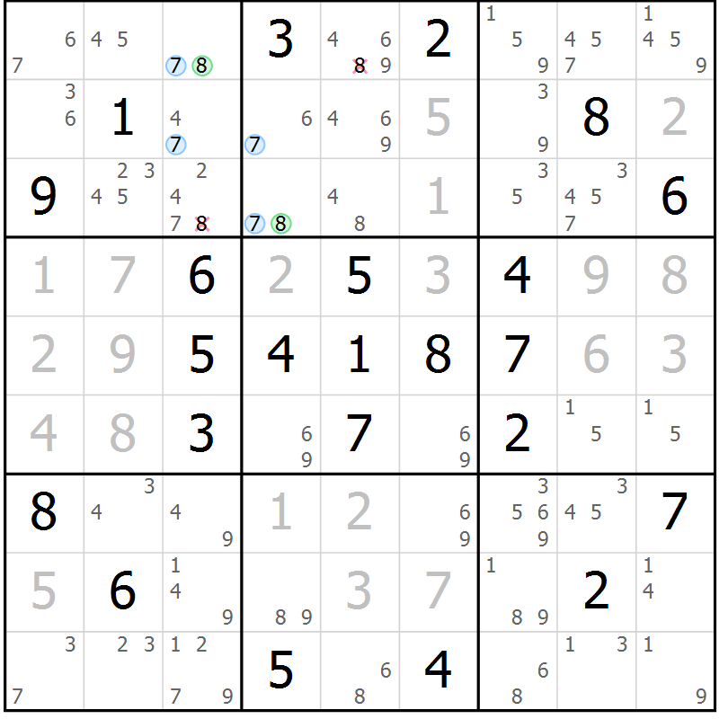 Position des candidats pour la solution de la Gr 69 page 72 du magazine de sudoku Suprême n° 024