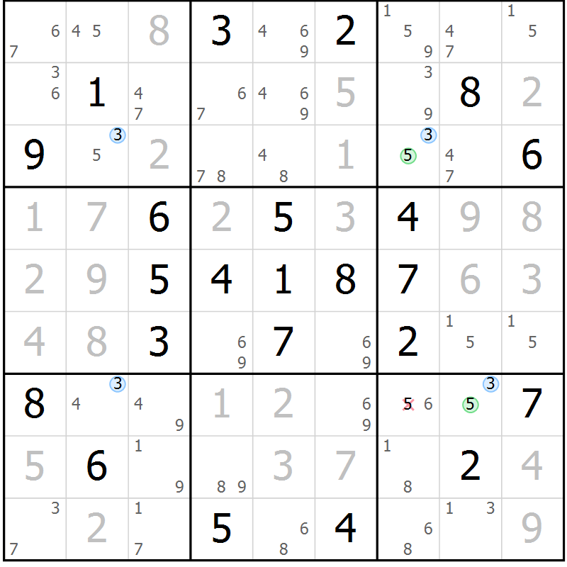 Position des candidats pour la solution de la Gr 69 page 72 du magazine de sudoku Suprême n° 024