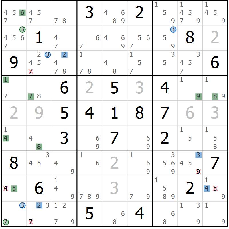 Position des candidats pour la solution de la Gr 69 page 72 du magazine de sudoku Suprême n° 024