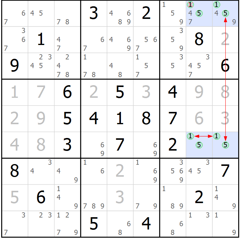 Position des candidats pour la solution de la Gr 69 page 72 du magazine de sudoku Suprême n° 024